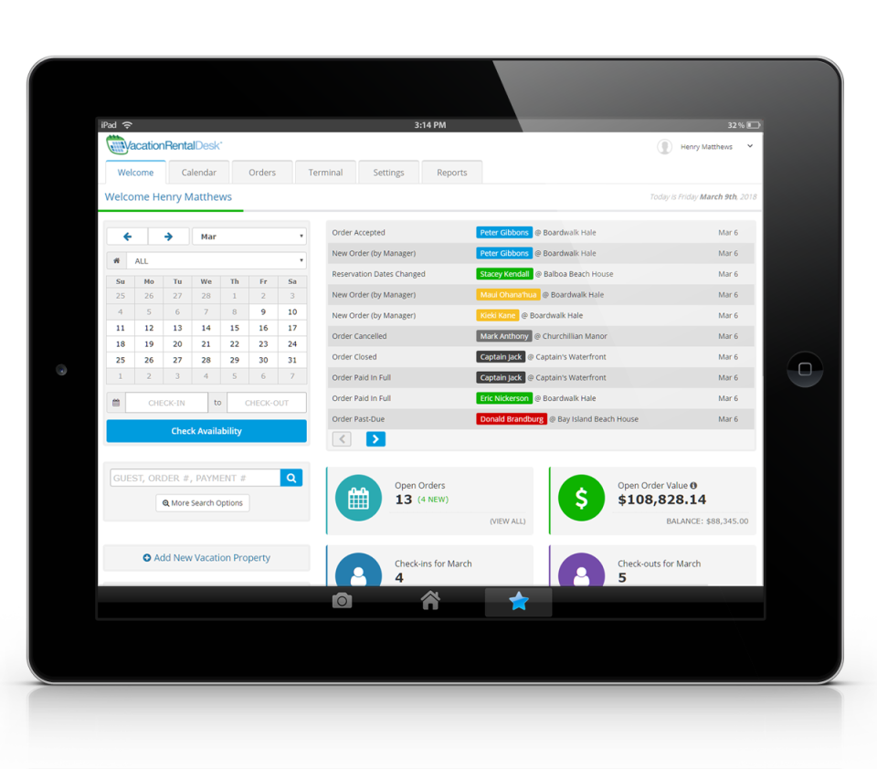 screenshot of Vacation Rental Desk